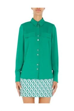Elisabetta Franchi Longsleeve Shirts Long -sleeved Georgette Shirt With Micro Buttons Green -Elisabetta Franchi Winkel 3783fcf053202597ea7e6d08b1e9b45d