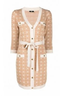 Elisabetta Franchi Feestjurken Cardigan With Contrasting Print And Belt Brown -Elisabetta Franchi Winkel 398cdec5b5fd9da27c87222b3eb860ed