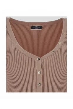 Elisabetta Franchi Maxi Jurken Ribbed Midi Dress Beige