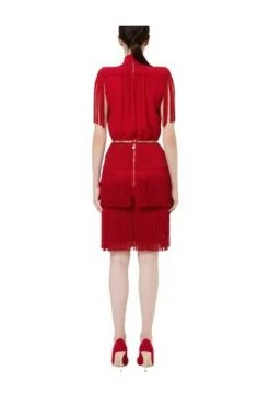 Elisabetta Franchi Feestjurken Calf-length Dress With Fringes And Short Sleeves Red -Elisabetta Franchi Winkel 3aaf546cb1c9f3af6c7b514591d1bf51