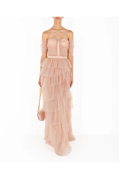 Elisabetta Franchi Maxi Jurken Red Carpet Tulle Dress With Bustier Pink 4 Elisabetta Franchi Maxi Jurken Red Carpet Tulle Dress With Bustier Pink - Afbeelding 4