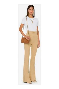 Elisabetta Franchi Wijde Broeken Flare Fit Pants Beige