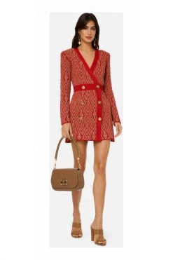Elisabetta Franchi Casual Jurken Coat Dress With Ethnic Diamond Pattern Red