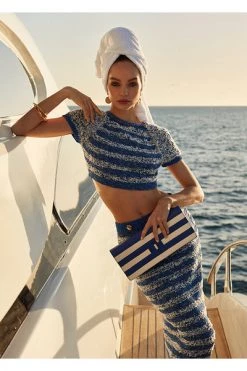 Elisabetta Franchi Midirokken Halverwege De Kuit Rok Gestreepte Buttoned Blue -Elisabetta Franchi Winkel 3d10e6be9452e555d090e3d346740a65