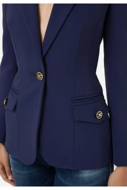 Elisabetta Franchi Blazers Jacket With Light Gold Enamelled Buttons Blue -Elisabetta Franchi Winkel 3d6a4b462861a5445d38852ca1490244