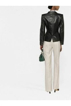 Elisabetta Franchi Leren En Suède Jassen Leather Jacket Black