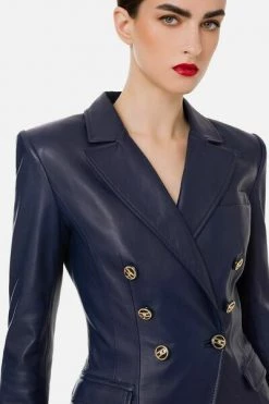 Elisabetta Franchi Leren En Suède Jassen Leather Jackets Blue