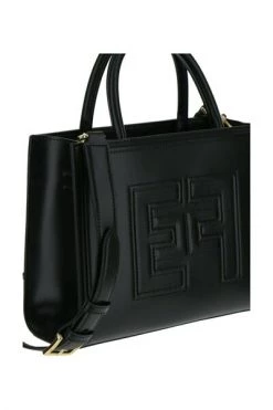 Elisabetta Franchi Handtassen Small Hand Held Shopper Bag With Logo And Embossed Profiles Black -Elisabetta Franchi Winkel 3f08b271a5cfe020451acd717348c4be