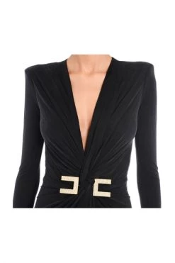 Elisabetta Franchi Jurken Draped Red Carpet Dress Black