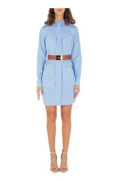 Elisabetta Franchi Blousejurken Shirt Dress With Belt Blue