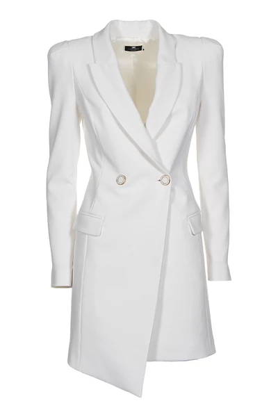 Elisabetta Franchi Casual Jurken Asymmetric Coat Dress White 1 Elisabetta Franchi Casual Jurken Asymmetric Coat Dress White