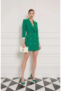 Elisabetta Franchi Casual Jurken Coat Dress With Shirt Effect Sleeves Green