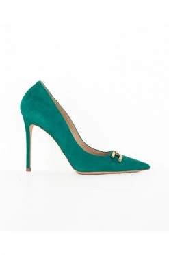 Elisabetta Franchi Suede Leather Pumps With Faceted Logo Green