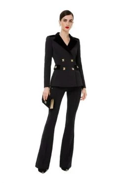Elisabetta Franchi Winkel 25 Blazers ELISABETTA FRANCHI BLACK DOUBLE-BREASTED JACKET WITH STUDS Black