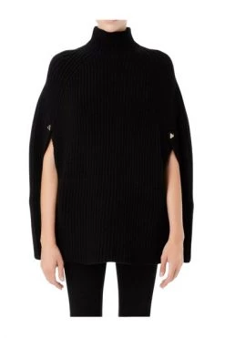 Elisabetta Franchi Coltruien Ribbed-knit Cape Sweater Black