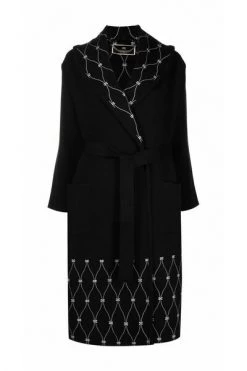 Elisabetta Franchi Trenchcoats & Mantels Jacquard Coat With Diamond Print Black