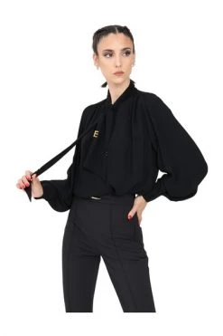 Elisabetta Franchi Longsleeve Shirts Blouse Met Lichtgouden Initialen Black -Elisabetta Franchi Winkel 4a428f1113953a88adf32347ea535cc0