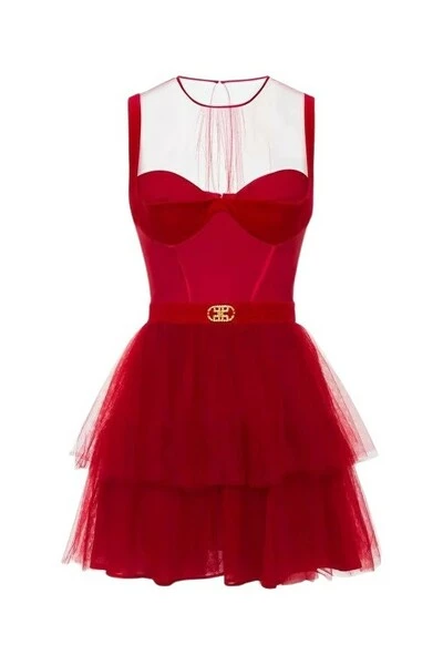 Elisabetta Franchi Feestjurken Party Dresses Red 3 Elisabetta Franchi Feestjurken Party Dresses Red - Afbeelding 3