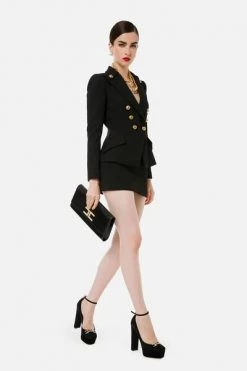 Elisabetta Franchi Business Blazers Double-breasted Jacket With Gold Buttons Black -Elisabetta Franchi Winkel 4d1f87079301d11cfc0617b76d34636c