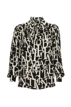 Elisabetta Franchi Blouses Blouse In Georgette Fabric With Lettering Print And Sash Belt Black -Elisabetta Franchi Winkel 4e028709b3fb31d0897576c3bffc3a91