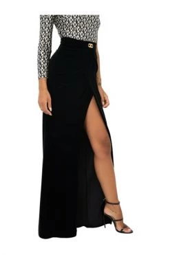 Elisabetta Franchi Maxi Rokken Crossed Long Skirt With Drape Black -Elisabetta Franchi Winkel 5056c036241aa849b443cd1806654623