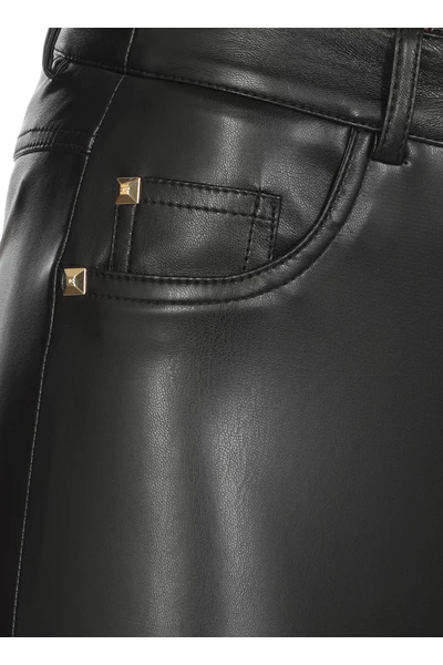 Elisabetta Franchi Leren Broeken Leather Trousers Black 5 Elisabetta Franchi Leren Broeken Leather Trousers Black - Afbeelding 5