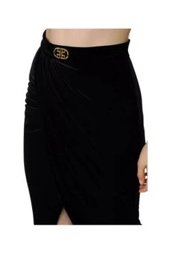 Elisabetta Franchi Maxi Rokken Crossed Long Skirt With Drape Black