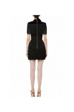 Elisabetta Franchi Casual Jurken Fringed Dress With Maxi Studs And Logo Black