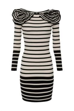 Elisabetta Franchi Casual Jurken Ruffle Striped Short Dress Beige