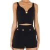 Elisabetta Franchi Tops Crepe Top With Maxi Gold Stud Black