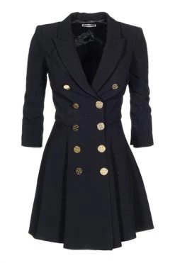 Elisabetta Franchi Casual Jurken Gold Double-Breasted Buttoning Mini Dress Black