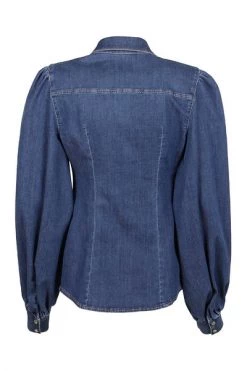 Elisabetta Franchi Longsleeve Shirts Denim Shirt With Light Gold Horse Bits Blue