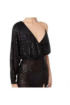 Elisabetta Franchi Feestjurken RED CARPET ASYMMETRIC DRESS Black -Elisabetta Franchi Winkel 56c78b7c742b650a9cb2d6026ed72a1a