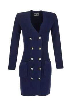 Elisabetta Franchi Trenchcoats & Mantels Double-Breasted Coat Dress With Studded Buttons Blue -Elisabetta Franchi Winkel 573583046796146b0a9ec559cf5bb0b0