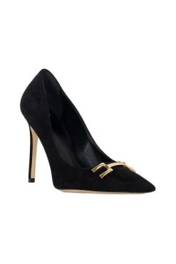 Elisabetta Franchi Suede Leather Pumps With Faceted Logo Black -Elisabetta Franchi Winkel 58397f4fe276fa8b4a228bf65d718f38