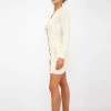 Elisabetta Franchi Casual Jurken Double-breasted Coat Dress With Crossing Chains Beige