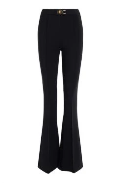Elisabetta Franchi Wijde Broeken Logo-Buckle Wide Trousers Black