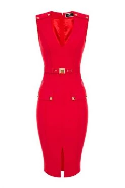 Elisabetta Franchi Casual Jurken SHEATH DRESS WITH BELT Red