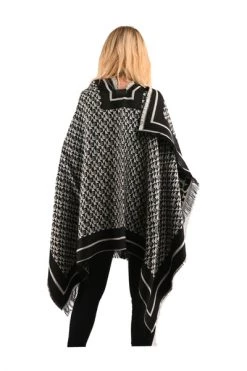 Elisabetta Franchi Poncho's Cape With Lettering Pattern Black