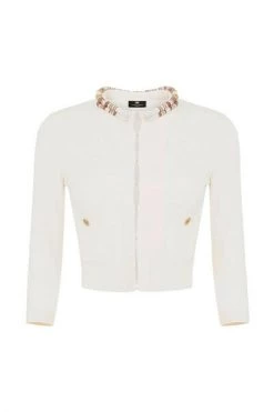 Elisabetta Franchi Vesten SHORT CARDIGAN WITH BEADS White