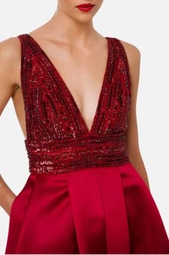 Elisabetta Franchi Jurken Red Carpet Dress In Duchesse With Sequins Red -Elisabetta Franchi Winkel 5ed29ec1e1c40990b7c5f48f13755fae