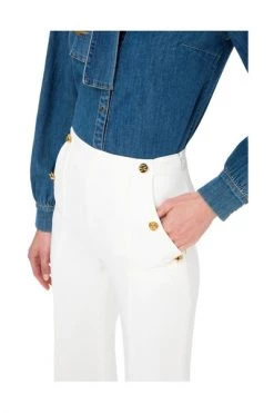 Elisabetta Franchi Chino's Palazzo Trousers With Light Gold Buttons White -Elisabetta Franchi Winkel 5f7ae0278ccfd5bde311e3d5f0103147