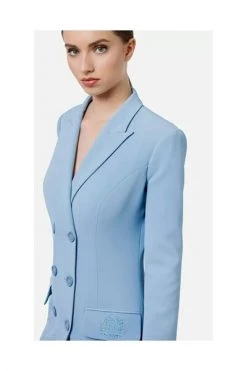 Elisabetta Franchi Casual Jurken Coat Dress With Embroidered EF Logo Blue