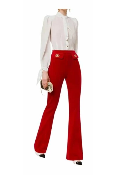 Elisabetta Franchi Wijde Broeken Wide Trousers Red 3 Elisabetta Franchi Wijde Broeken Wide Trousers Red - Afbeelding 3
