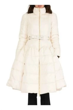 Elisabetta Franchi Parka Jassen Circle Quilted Coat With Logo Belt White