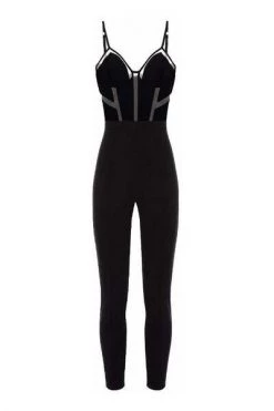 Elisabetta Franchi Jumpsuits & Tuinbroeken Slim Fit Jumpsuit With Tulle Inserts Black