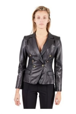 Elisabetta Franchi Leren En Suède Jassen Leather Jackets Black