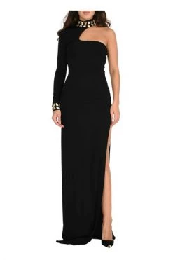 Elisabetta Franchi Jurken Red Carpet Dress With Studded High Collar Black