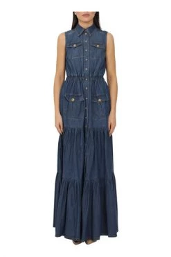 Elisabetta Franchi Maxi Jurken Denim Maxi Dress Blue