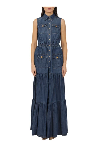 Elisabetta Franchi Maxi Jurken Denim Maxi Dress Blue 1 Elisabetta Franchi Maxi Jurken Denim Maxi Dress Blue